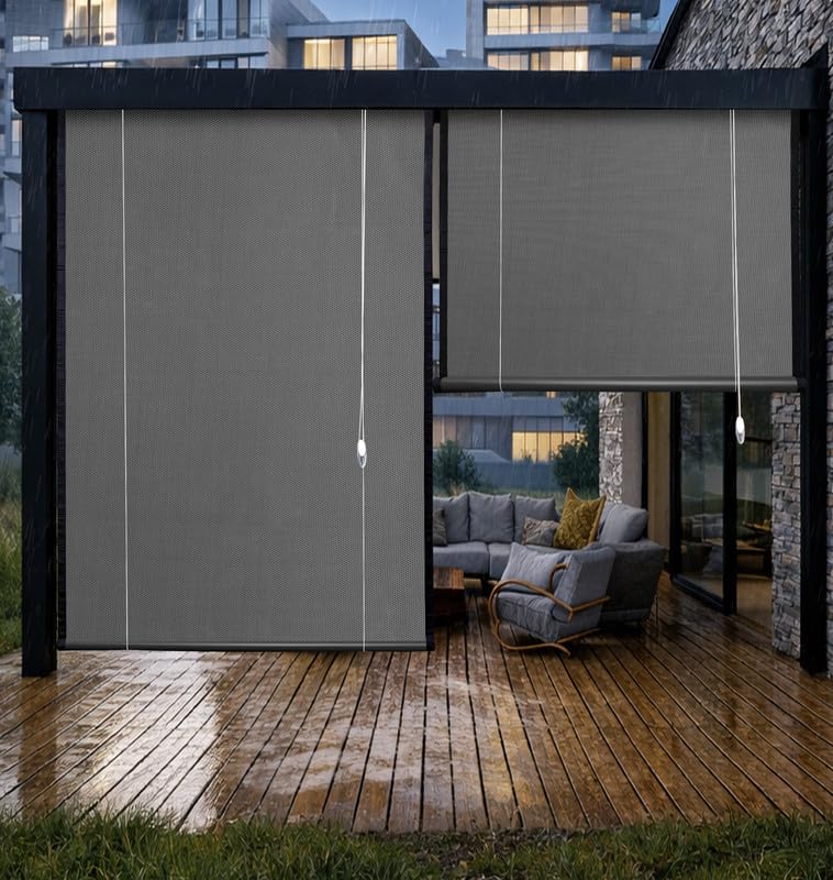 Waterproof Polyester PU Coated Chick Blind Curtain for Balcony & Window|Roll-Up Outdoor Sun Shade Blind|Rain & Dust &UV Protection, Wind Resistant|(Grey, 4X7 Feet) Pack of 1-image-39