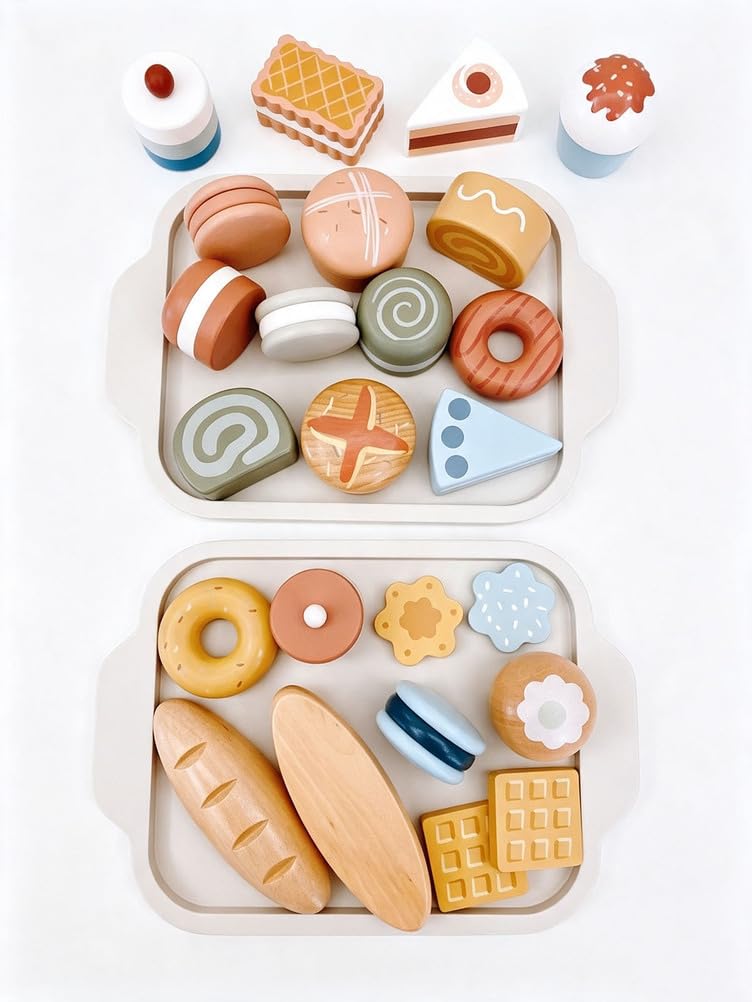 Holz-Dessert-Spielset zum Rollenspiel, Bäckerei- und Gebäck-Spielzeug