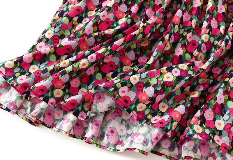 Women Pleated Midi Skirt Floral Geometry Print A-Line Vacation Flowy Boho Skirt4