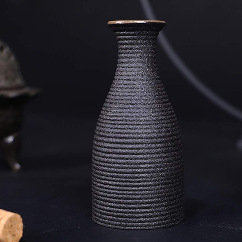 Perfect Japanese Sake 9 Piece Set Include:Hip Flask X1 Warm Wine Jug X1 Wine Glass X6 Wine Plate X1 Sake Cup Sets with Warmer Black Ceramic for Home Dinnerware Sets