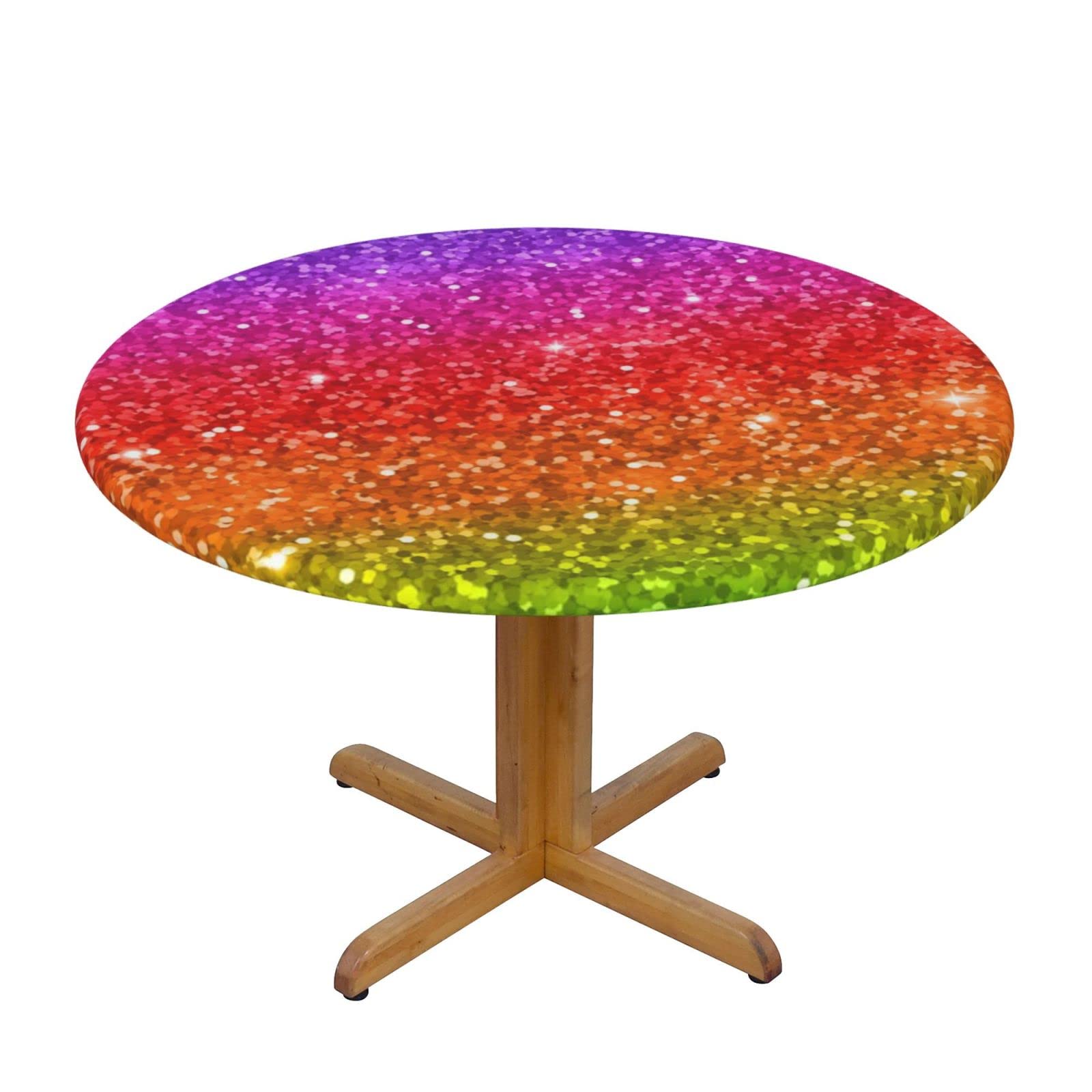 Lsjuee Round Fitted Tablecloth 40-44in Elastic Edged Table Cloth for Kitchen Dining Party Home Decor - Rainbow Bright Bright Gradient