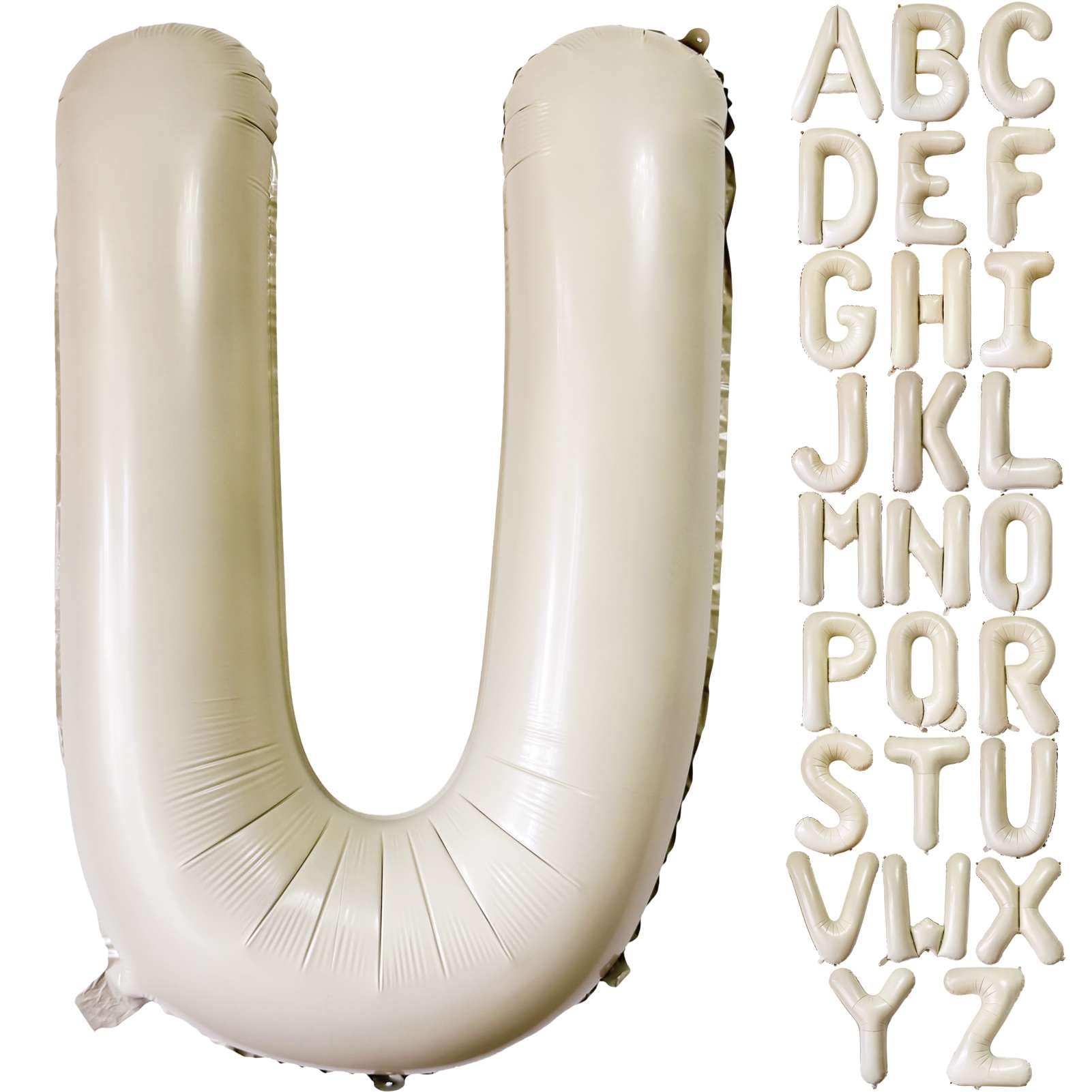 Cream White Letter U Balloons, 40 Inch Giant Letter Balloons U Foil Mylar Helium White Letter Balloons for Birthday Party Supplies Anniversary Event