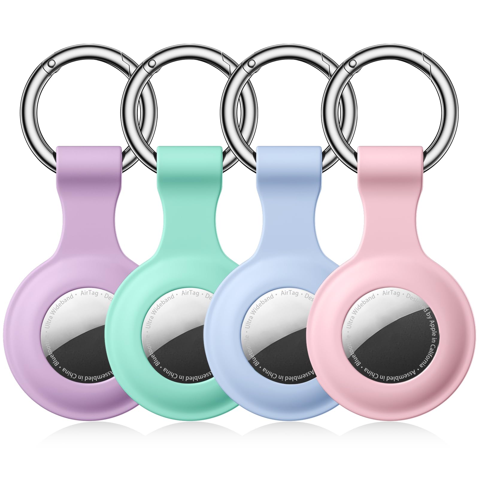 Compatible with Apple AirTag Holder Keychain 4 Pack Waterproof Silicone Case with Metal Key Ring, for AirTag Case Cover for Pets/Luggage/Backpacks (