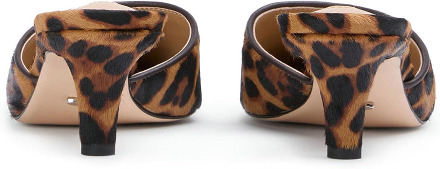 KysBloes Kitten Heel Mules for Women Square Toe Slip On Pumps Low Heel Slides Backless Dress Casual Shoes(Leopard,US Size 8.5) - Image 5