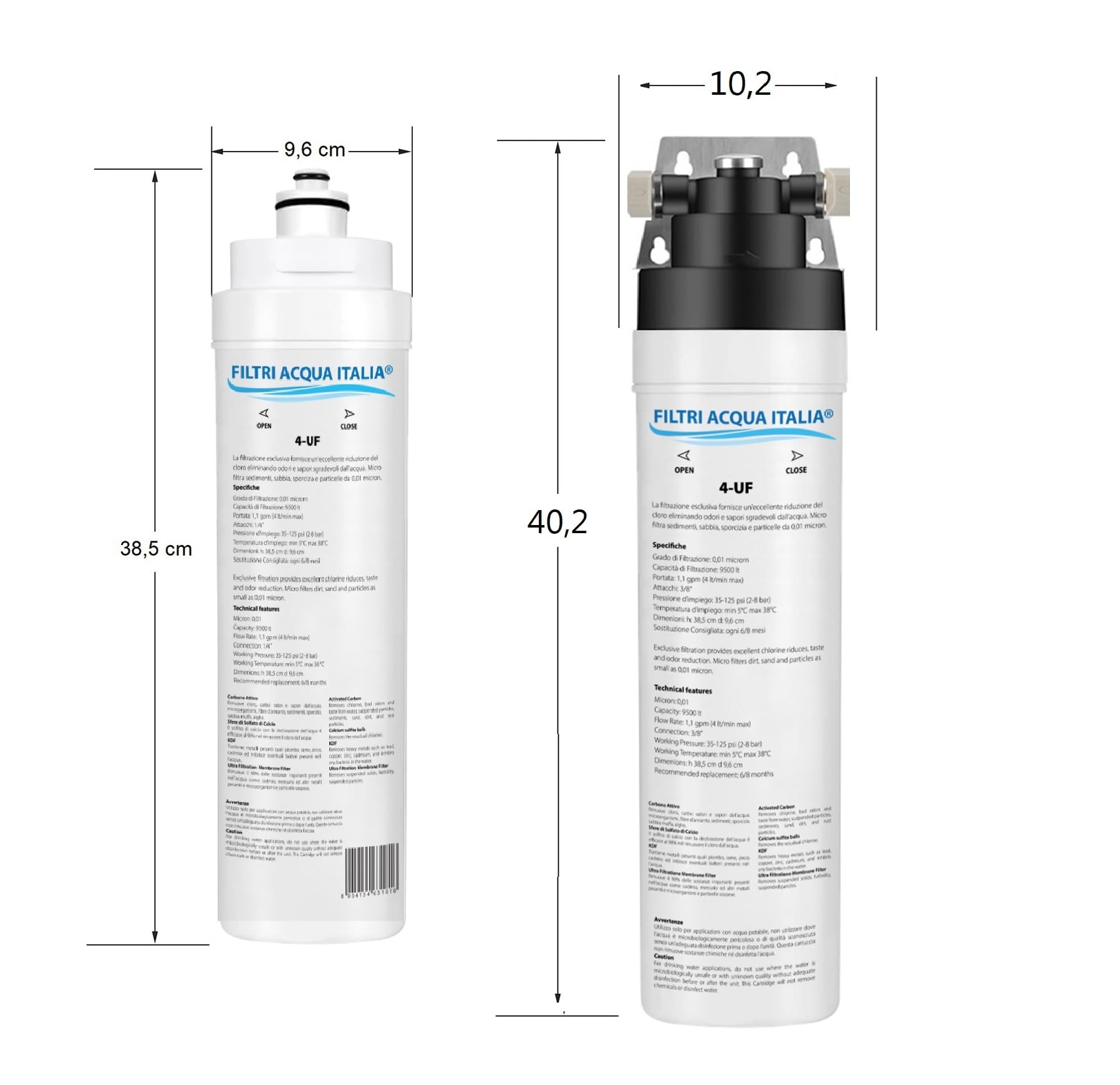 Kit Depuratore Acqua Domestico 4-UF con Rubinetto Dedicato, Depuratore Sottolavello a 4 Stadi di Ultrafiltrazione da 0.01 Micron, Innovativo e Certificato. Rimuove Cloro, Sedimenti, Sporcizia.