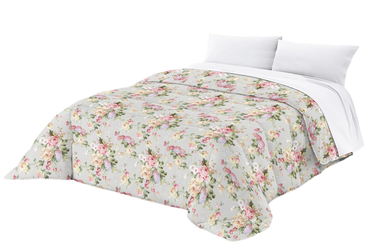Tata Home Trapunta Invernale Matrimoniale 260x260 cm Imbottita 300 gr/mq Piumone Caldo Pesante Beige Made in Italy MOD. Fiori 18