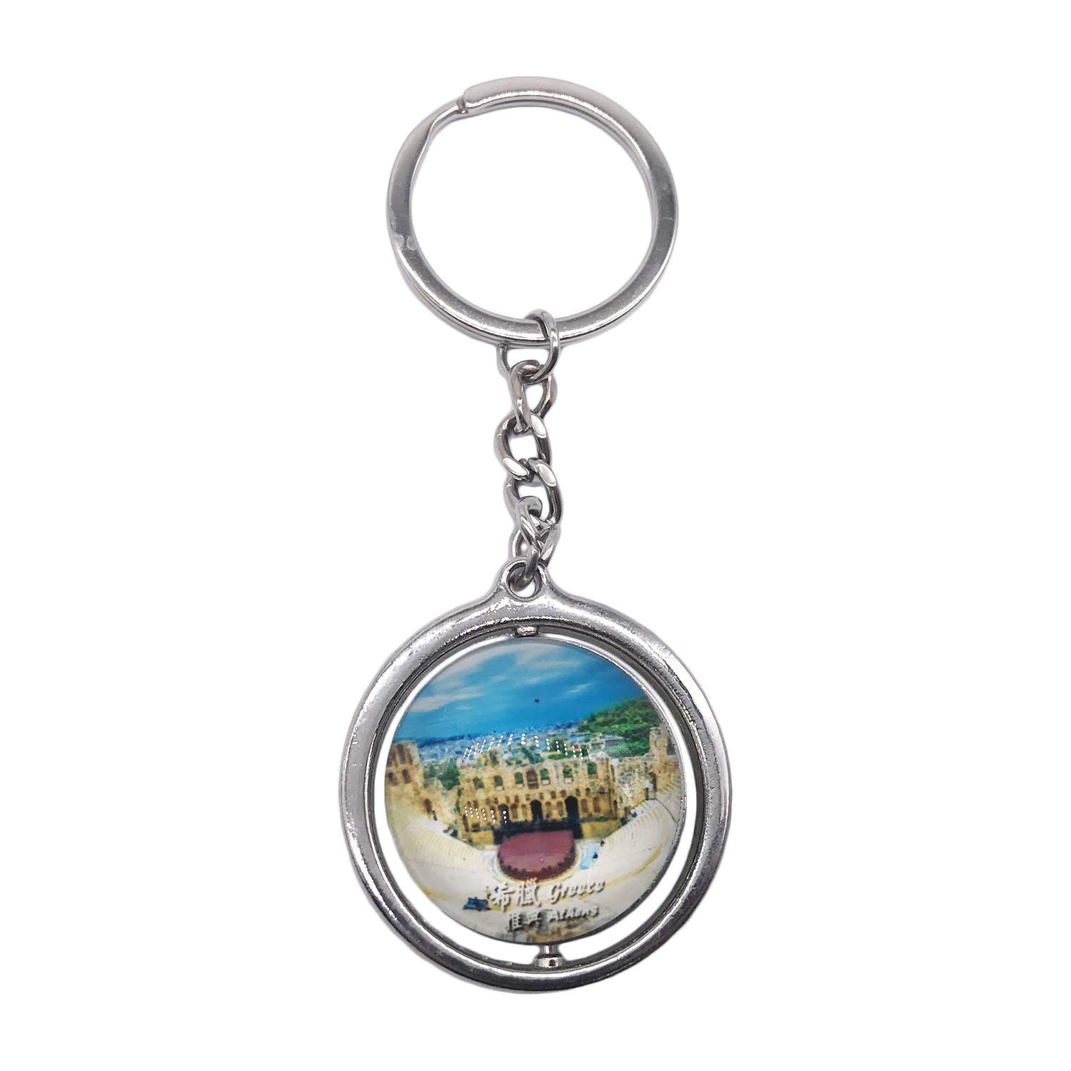Wedarego Unisex Athens Greece 3D Glass Crystal Keychain Keyring Rotating Decoration Tourist Souvenir Men Women Accessories Gift Rotating Decoration