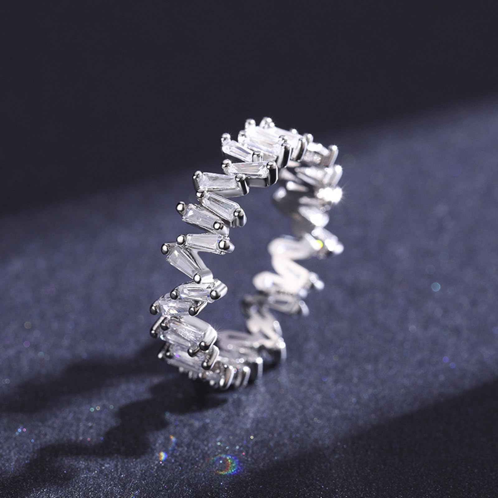 Anello di Matrimonio Oro Bianco, Donna Oro Bianco Delicato Anello dell'eternità con moissanite Geometrica Irregolare