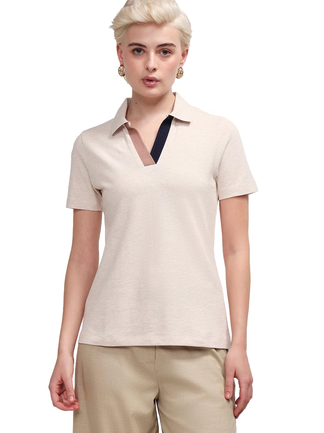 rareism Regular Solid Light Beige Cotton Blend Short Sleeve Polo-picture-11