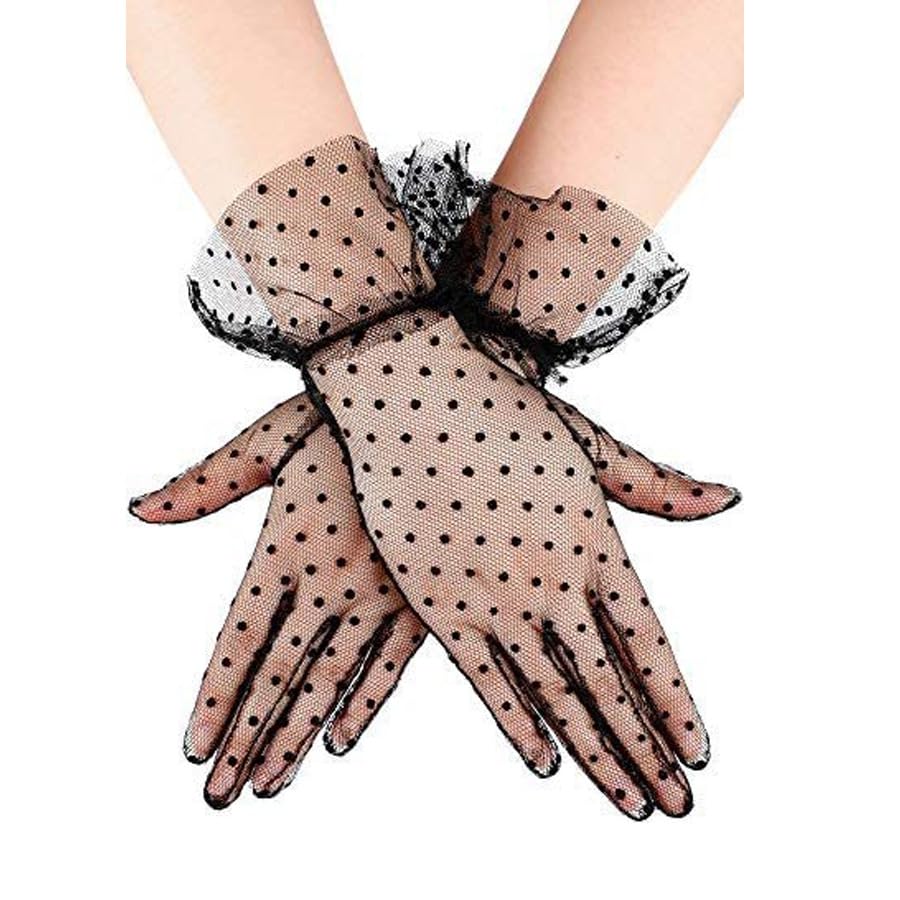 Girl’s Short Lace Gloves Polka Dots Soft Tulle women accessory opera Party handGloves for Costume