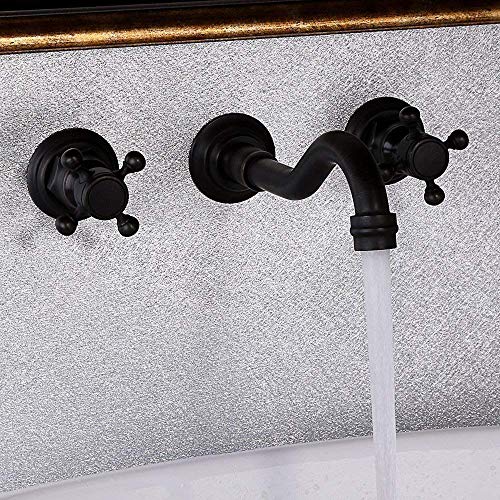 Robinet mural traditionnel en laiton noir antique avec double croix élégante pour lavabo
