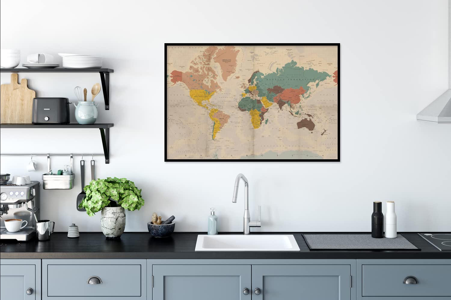 Poster Bilder Wanddeko Deko Wohnzimmer 90x60 cm Weltkarte - Vintage - Atlas - Kind - Kind - Mädchen