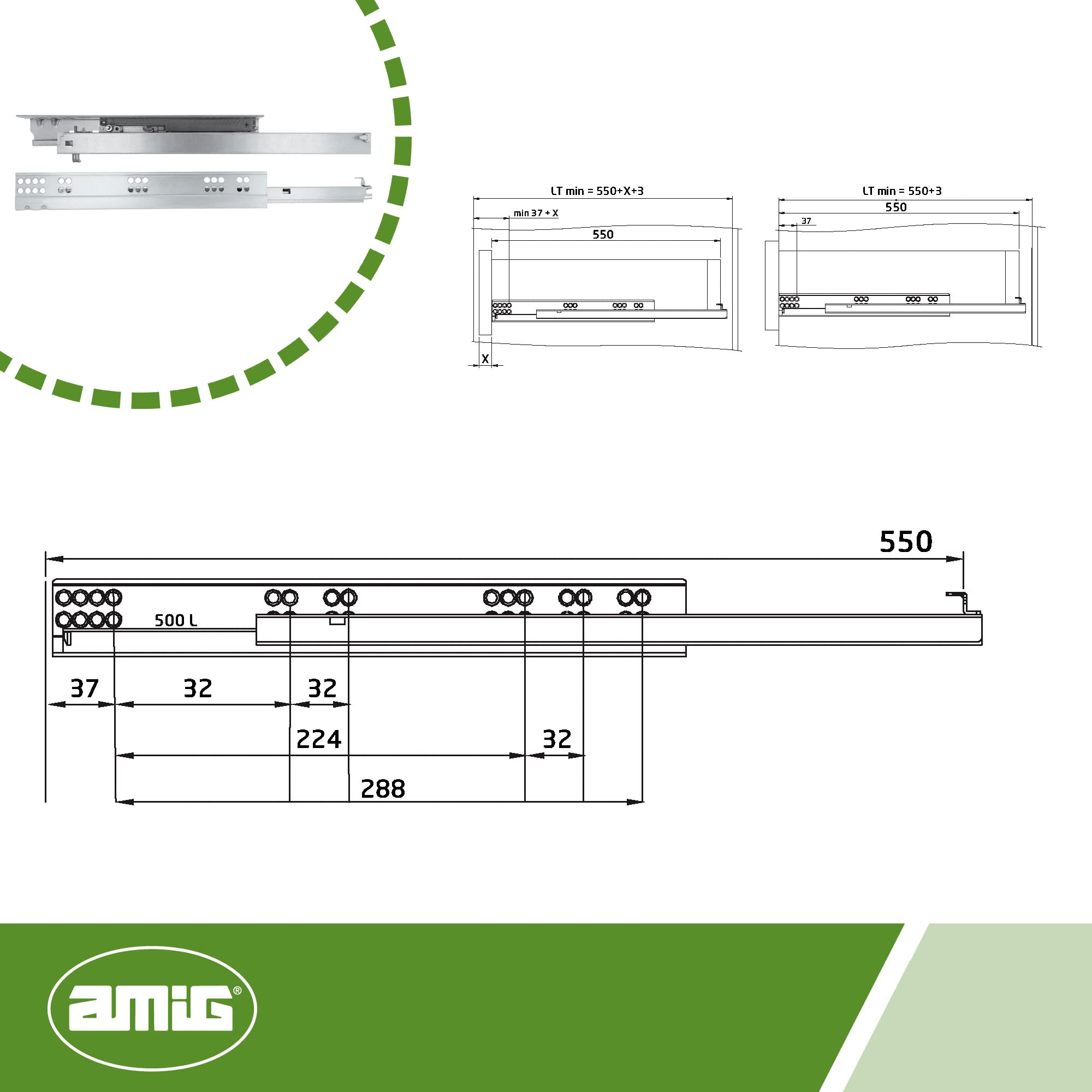 Guide Scorrevoli Per Cassetti AMIG - 400 Mm Autobloccanti - Acciaio Zincato, Portata 25 Kg - Foto 10