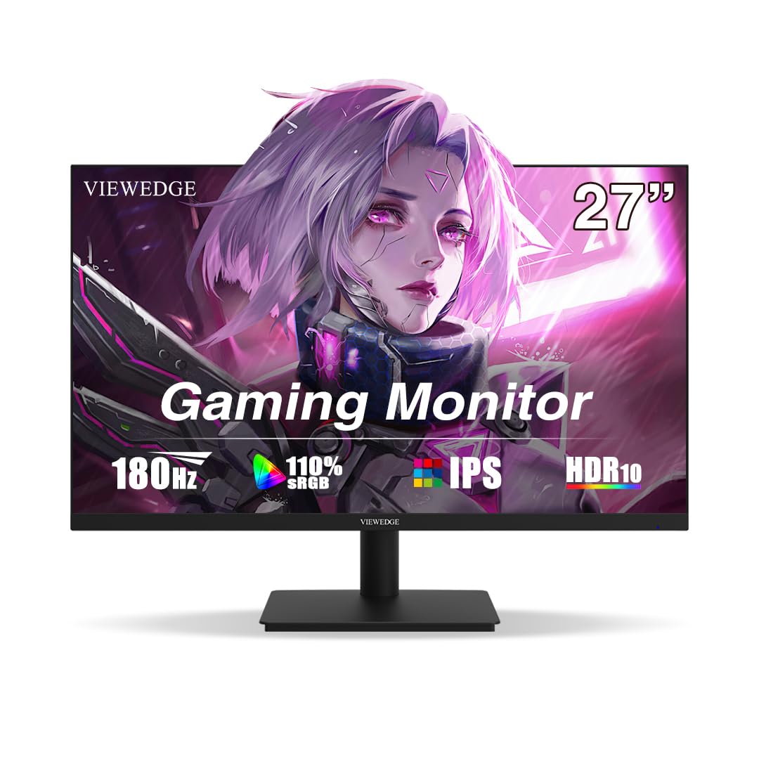 Viewedge 27 inch Gaming Monitor 180hz (Supports 144hz/165hz) 1ms, 110% sRGB 1080p IPS Computer Monitor, DP HDMI, Built-in Speakers, Support Freesync