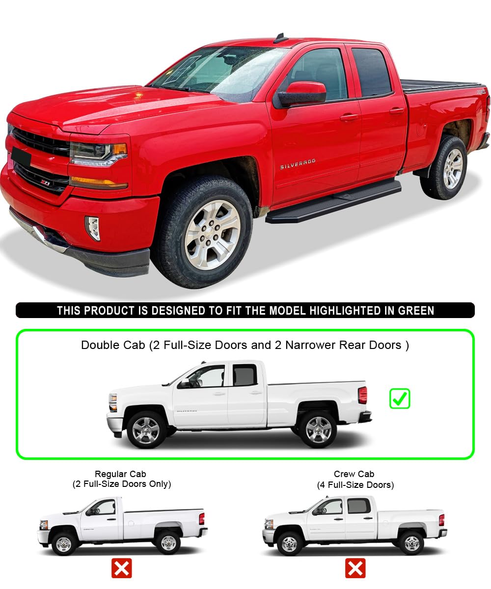APS 6in (Black Flat Style) Running Boards Nerf Bars Compatible with Chevy Silverado GMC Sierra 2007-2018 Double Cab Extended Cab & 2500 HD 2019 (Exclude 07 Classic)(Include 19 1500 LD)