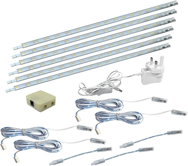 6 x 30cm Plug in LED Warm White Under Kitchen Cupboard Cabinet Strip Lights