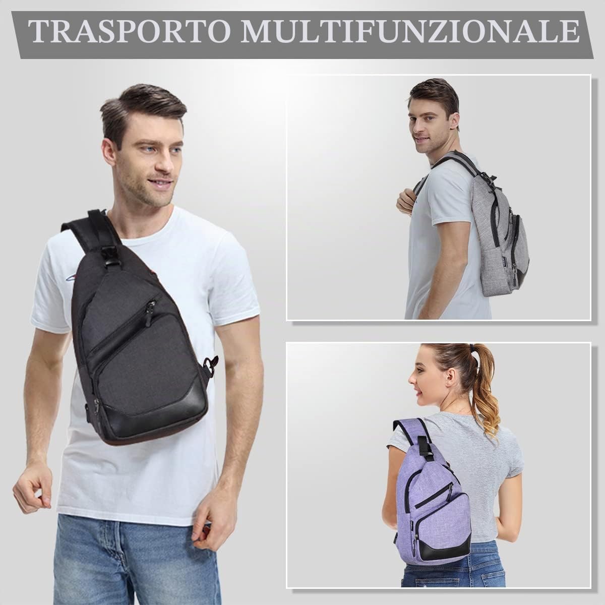 VASCHY Borsa a tracolla da uomo, borsa a tracolla multipla, per uomo e donna, impermeabile, per tutti i giorni, trekking, corsa, escursionismo