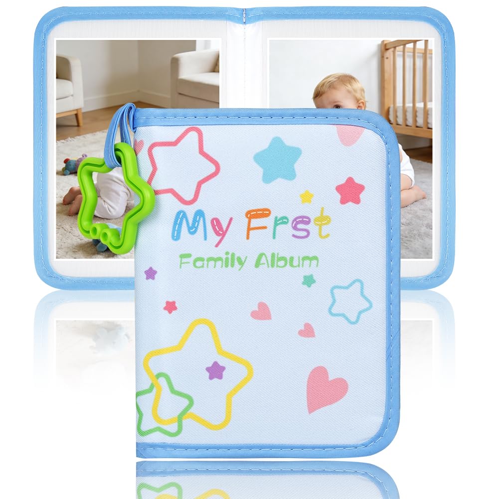 Ainiv Baby Fotoalbum 17 Fotos (6.5x4.5 Zoll), Babyalbum aus Weichem Stoff, Erstes Jahr Babyalbum, Zartes Babytagebuch für Neugeborene/Kleinkinder/Kinder/Baby Dusche Erinnerung (Blaues Sternherz)