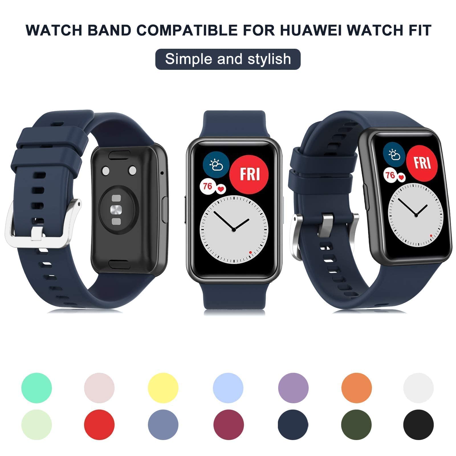 Wownadu Straps Compatible for HUAWEI WATCH FIT Strap Replacement for Women Men Silicone Sports WristBand Midnight blue Smart Watch Accessories,(No Watch) - Image 4
