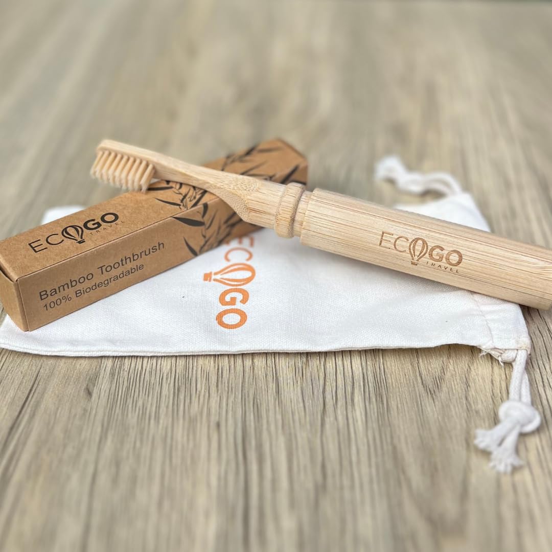 Cepillo de dientes plegable de bambú con cerdas suaves sin BPA, ecológico, tamaño de viaje, estuche compacto reutilizable, embalaje reciclado biodegradable