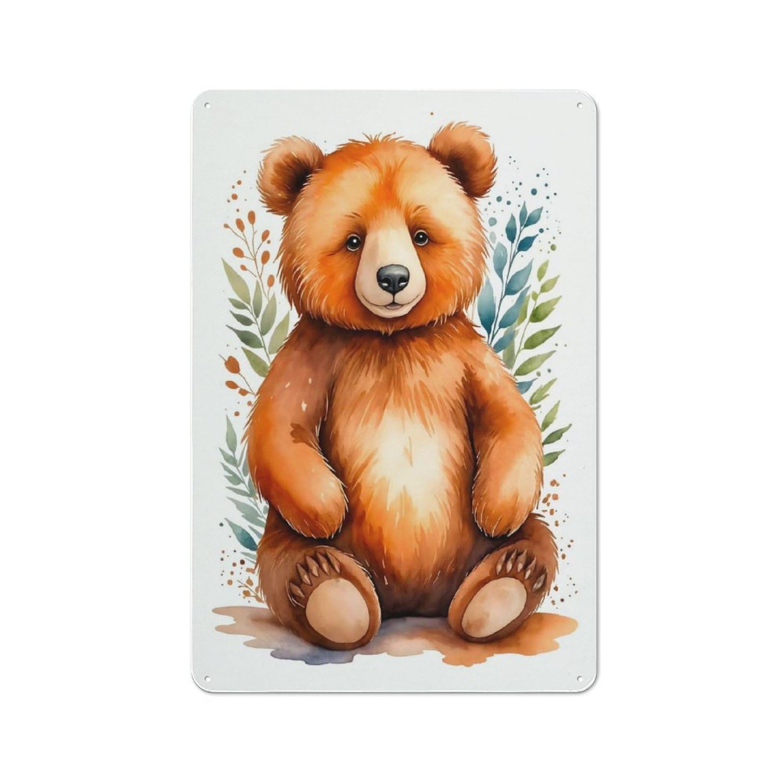 Junmoney Style-2 Metal Wall Sign 30X20cm Featuring Cute Watercolor Bear For Living Room Wall, For Feature Wall Decorators