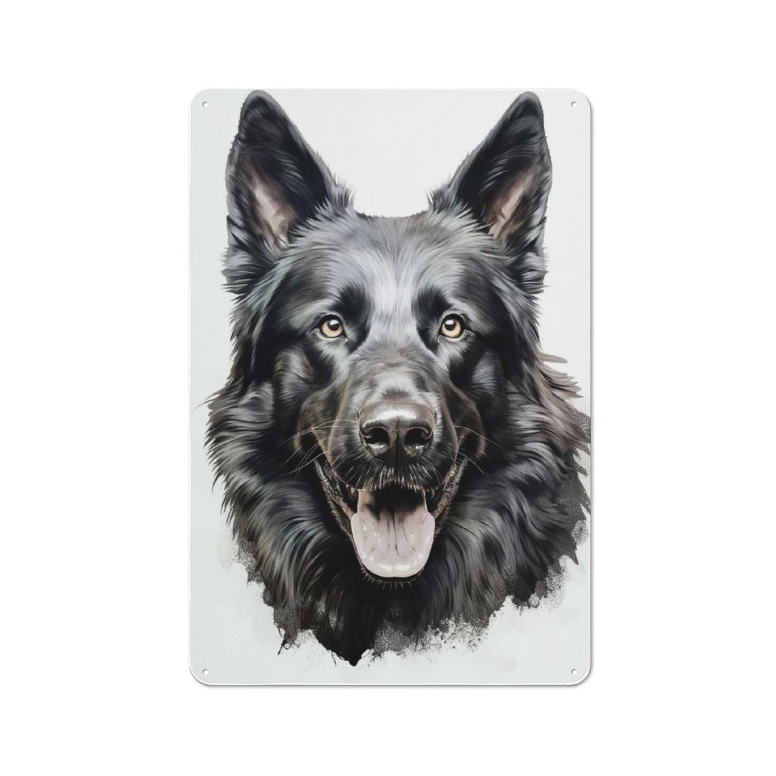 Junmoney Black German Shepherd Portrait Tin Wall Plaque 30X20cm With For Café Or Home Bar, New-Space Wall Decor For Hospitality Decor Collectors