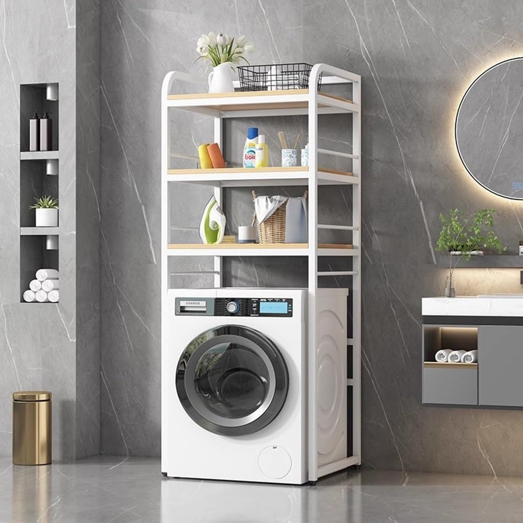 Scaffale in metallo a 3 ripiani per bagno e lavanderia, sopra lavatrice/WC, elegante design bianco e nero