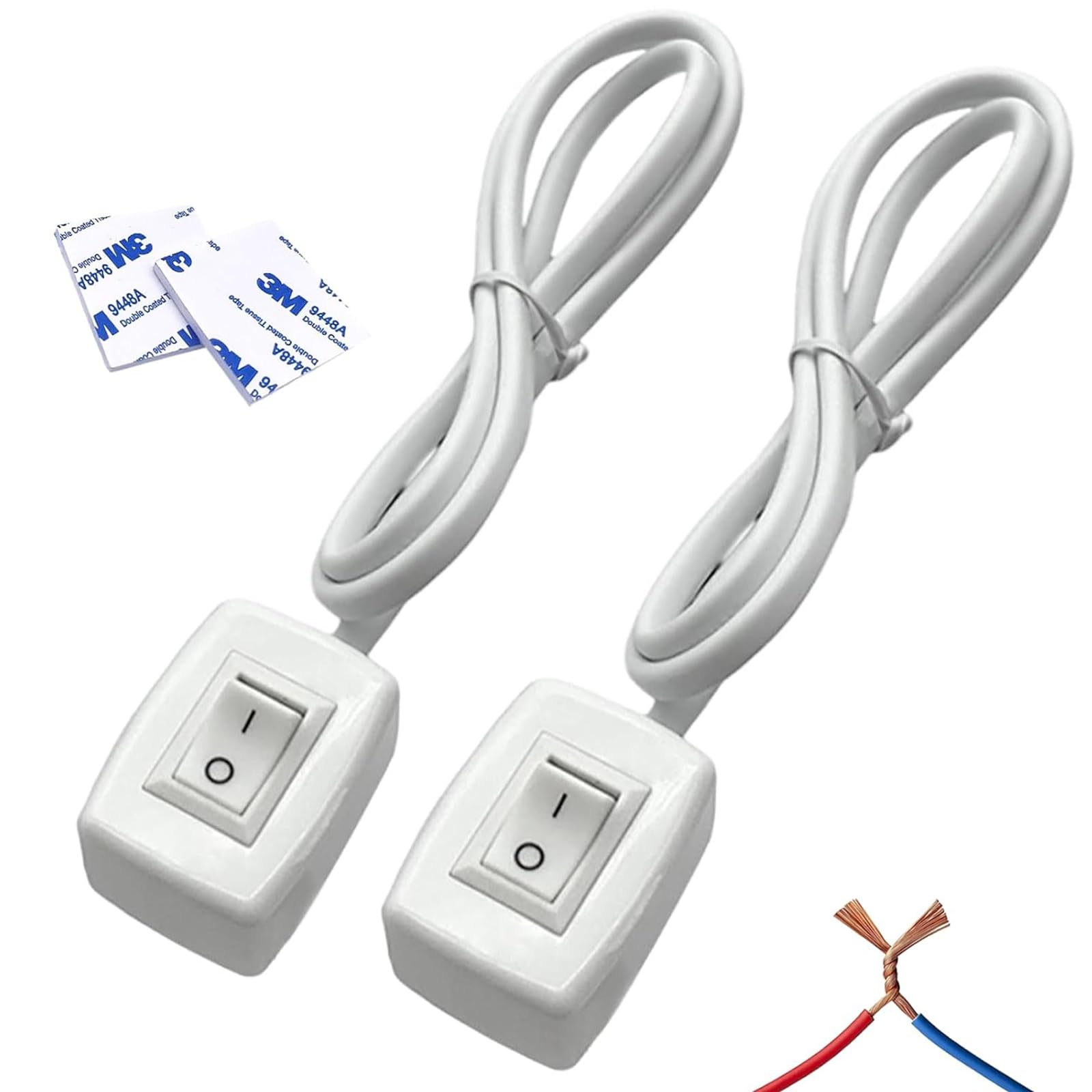 2 Stück Kippschalter 12V, 3 A 12 V/24 V Schalter mit 75 cm Kabel, mit Selbstklebender Rückseite, 12 V Kippschalter für die Steuerung der Autolichtelektronik