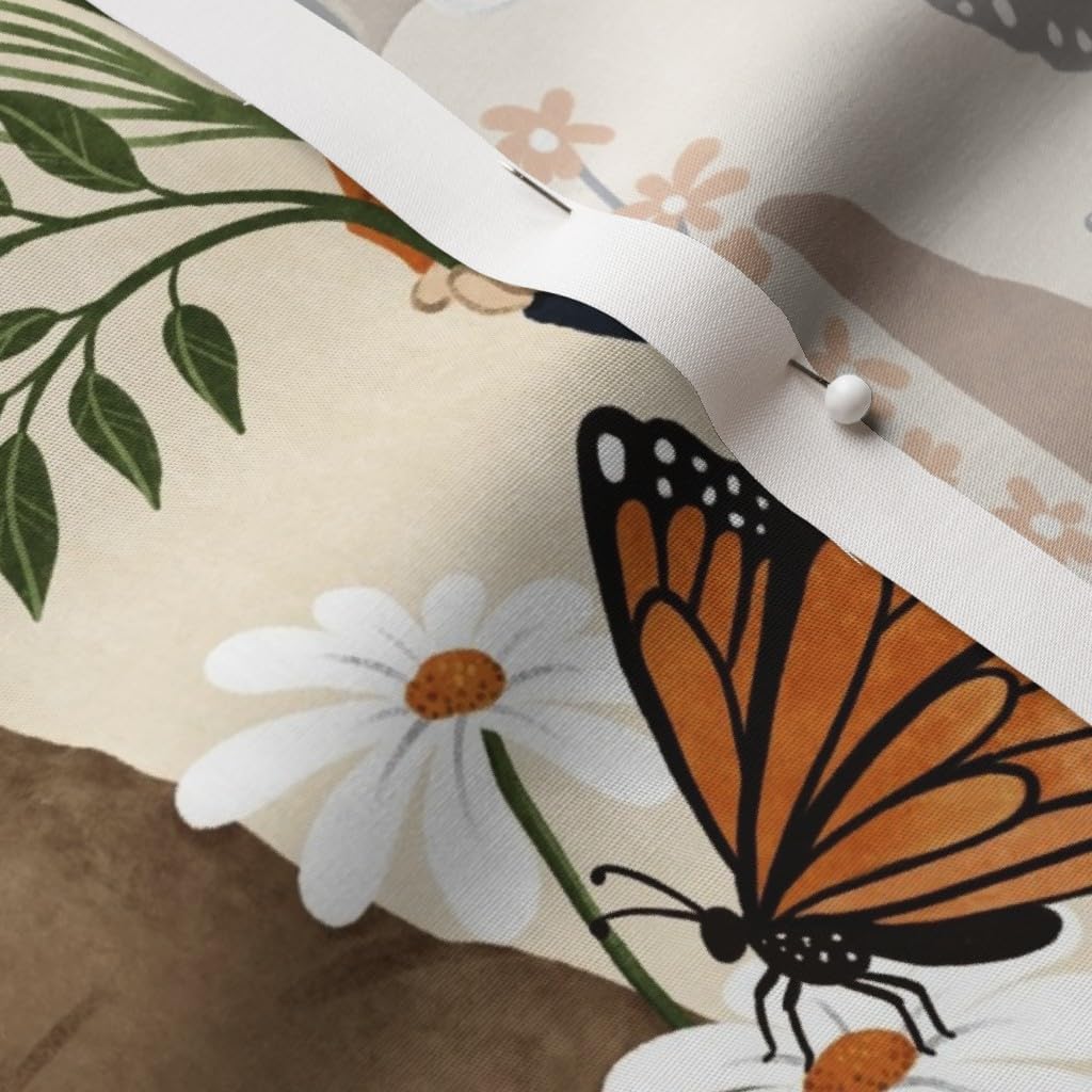Spoonflower Fabric - Gnomes Flowers Butterfly Birds Garden Folklore Earth Tones Printed on Cotton Poplin Fabric by The Yard - Sewing Shirting Quilting Dresses Apparel Crafts