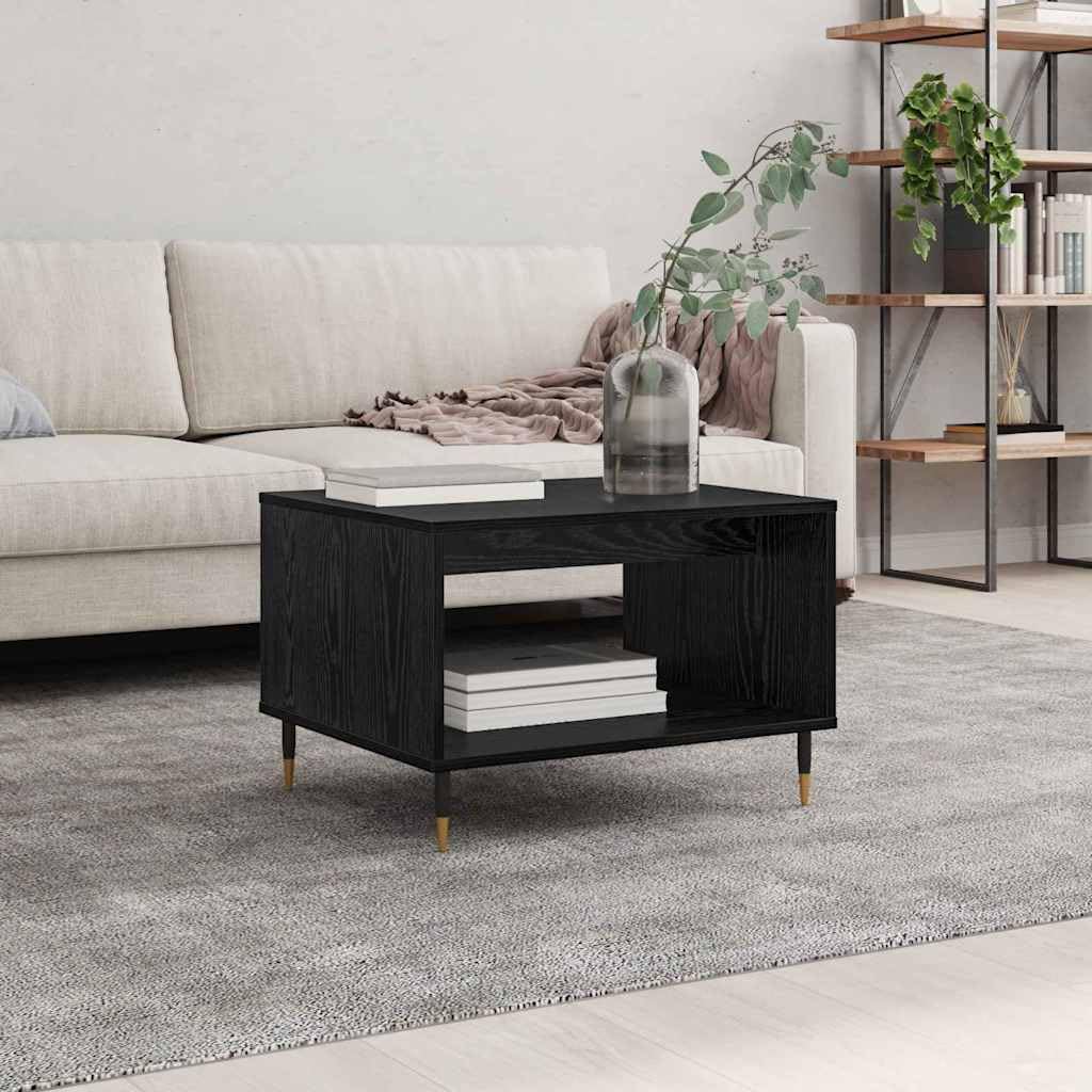 Mesa de centro de roble negro 60 x 50 x 40 cm, mesa auxiliar industrial de madera, patas cónicas, diseño moderno, resistente, para salón, dormitorio, cocina