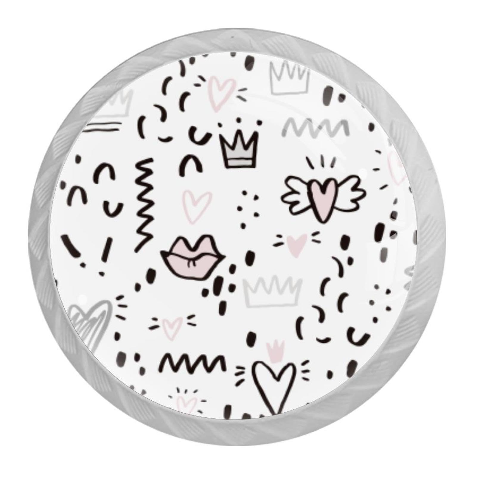 Tqmspg Multi11 4 Pieces Drawer Pulls Hearts Doodle Texture Door Knobs Dresser Handles For Kitchen Wardrobe Cupboard Hardware Furniture