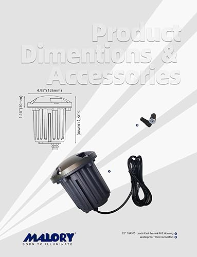 Vista 51 de MALORY Luces de paisaje de bajo voltaje, (4.6 pulgadas de alto), cubierta superior de latón de 12 V para exteriores, luces LED para paisaje, camino