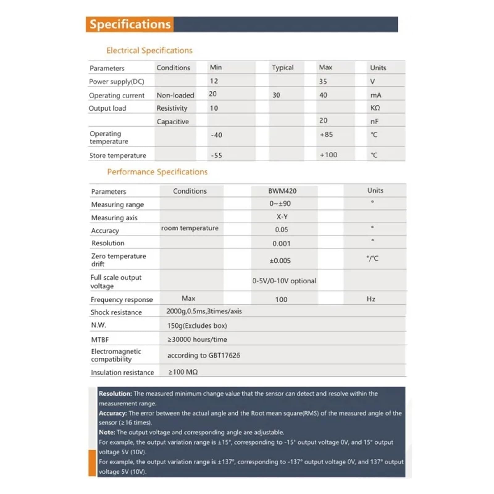 CHBMSS Dual Axis Inclinometer, Accuracy 0.01 Degree Analog Voltage Output 0-10V 0-5V