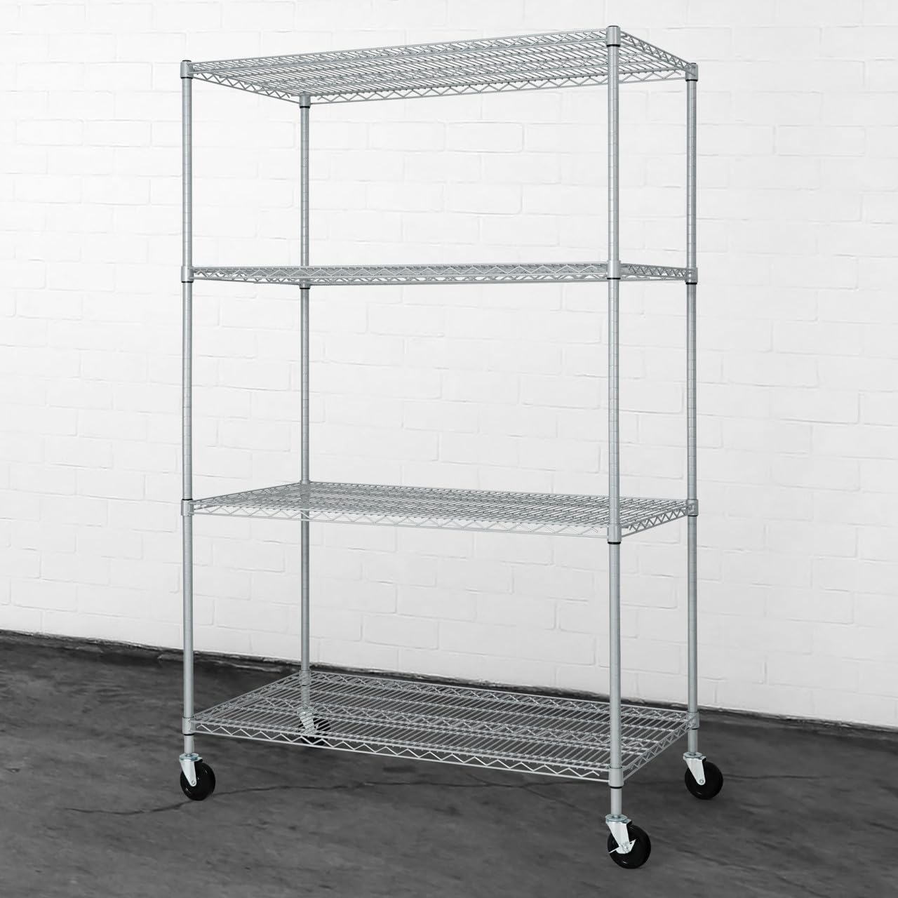 CAPHAUSHeavy Duty NSF Commercial Adjustable Shelves Wire Shelving w/Wheels & Feet, Kitchen Storage Metal Shelf, Garage Storage Shelving, Utility Wire Rack Storage Unit, Silver Grey 48 x 24, 4-Tier