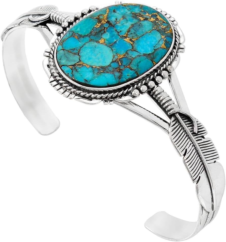 Turquoise Network Sterling Silver 925 Bracelet with Genuine Gemstones