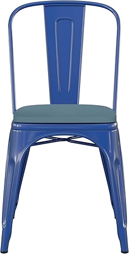 Miniatura 7 de BizChair Silla apilable comercial para interiores y exteriores con asiento de poliestireno, marco de metal azul, asiento de poliresina azul verdoso,