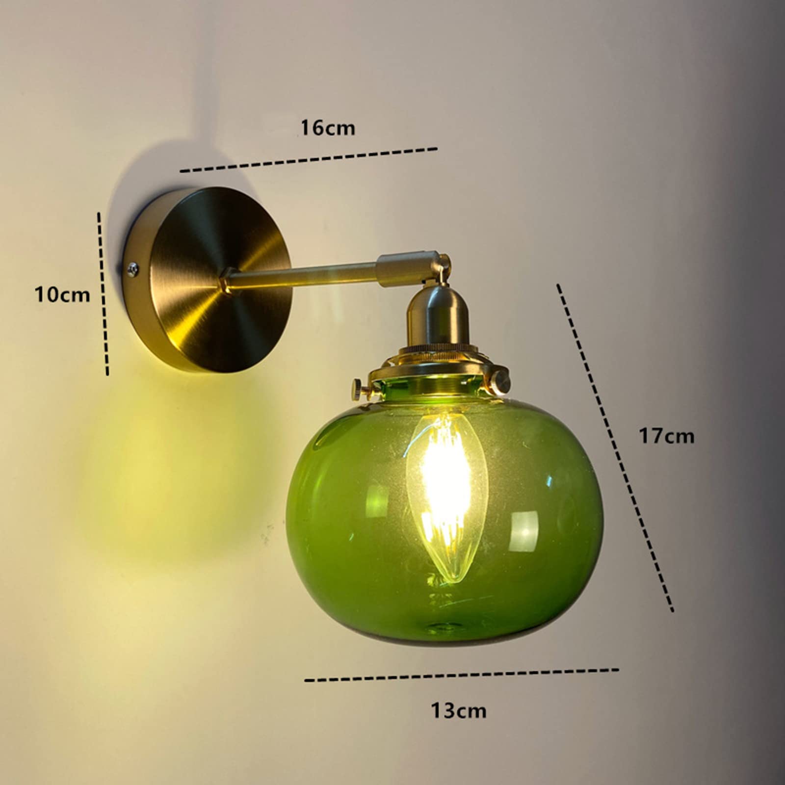 Aplique de pared Retro Industrial, lámpara de pared con pantalla de vidrio de globo, lámpara de pared con ángulo de brazo ajustable for dormitorio de cabecera, sala de estar, granja, transparente ( Co