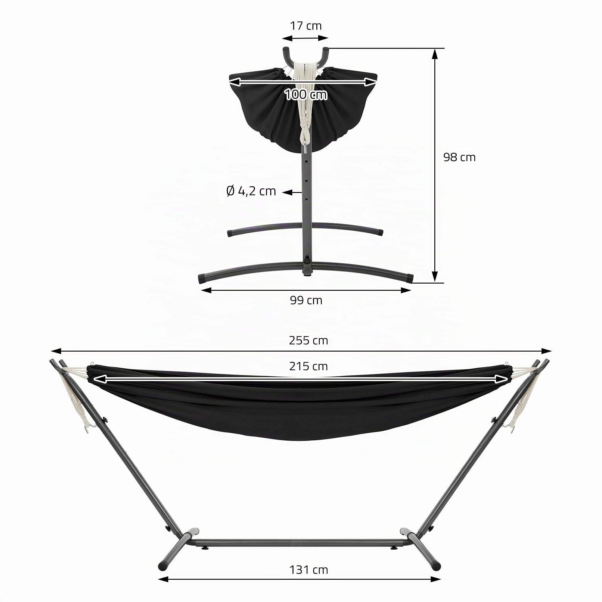 ML-Design Hamac Double avec Support Réglable, Acier, Noir, Place pour 2 Personnes, Intérieur/Extérieur, Chaise Hamac XXL, avec Sac Pratique et Sac de Transport, Portable, pour Jardin, Camping, Balcon