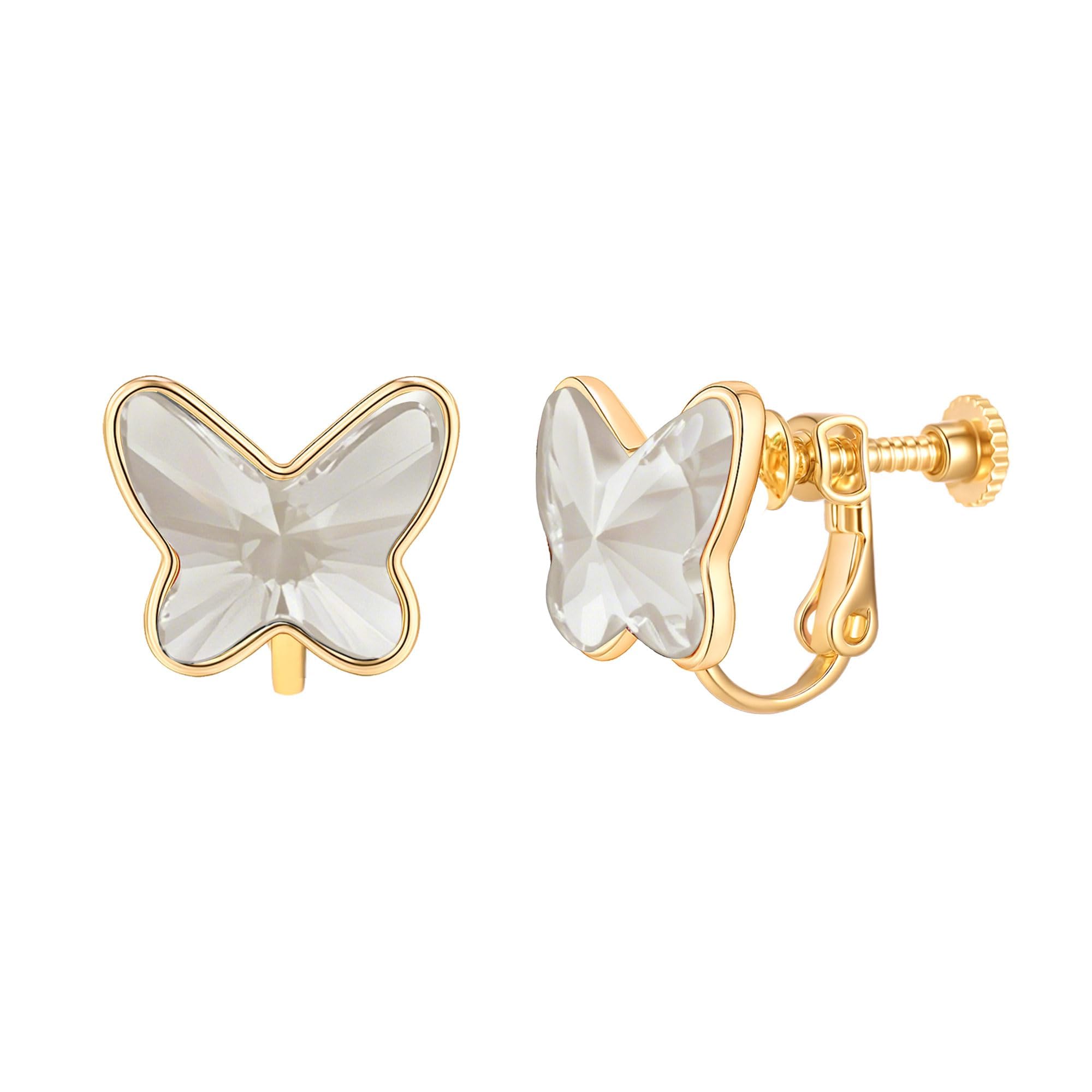 EVEVIC Austrian Crystal Butterfly Clip On Earrings