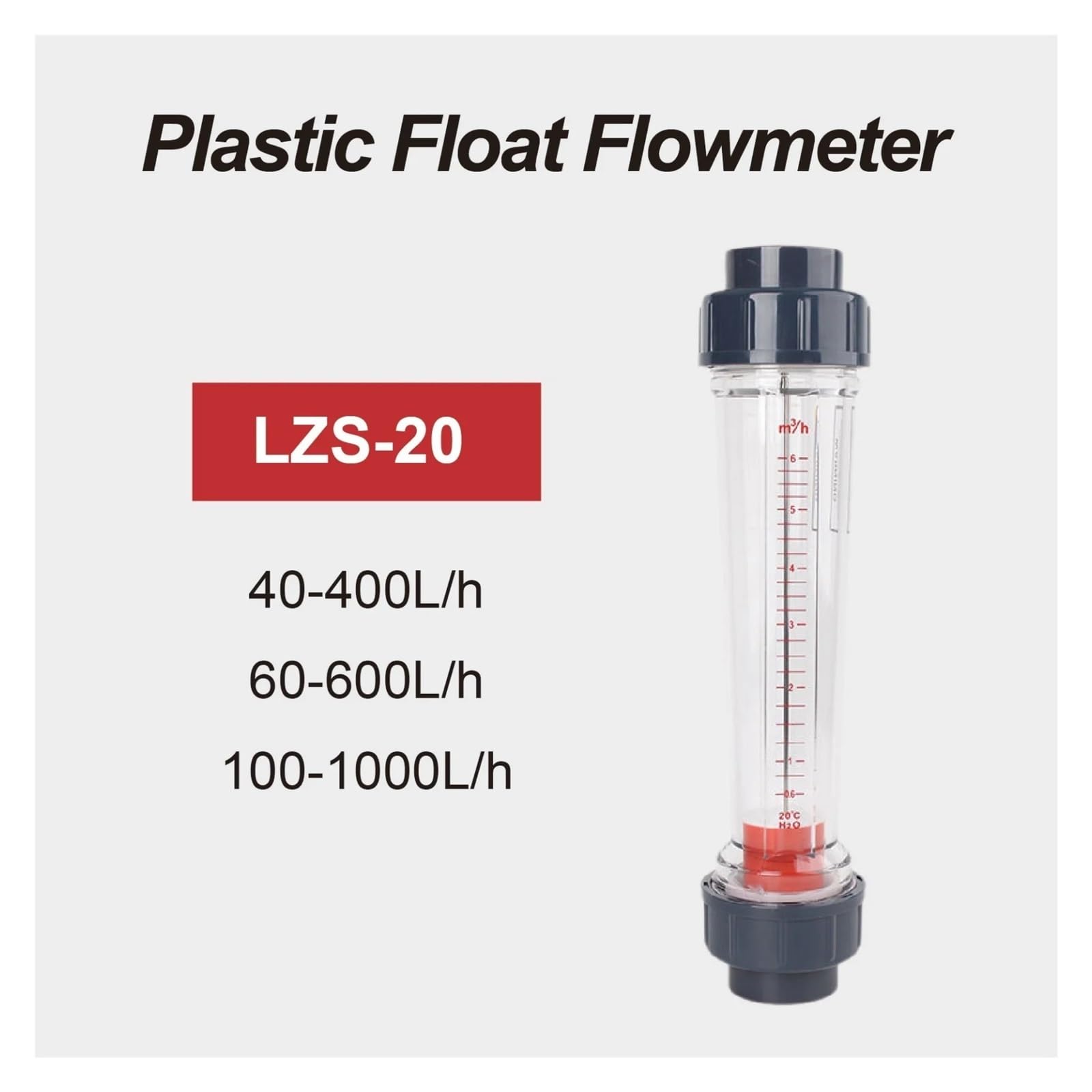 Rotámetro LZS-20, medidor de flujo de flotador de tubo de plástico Medidor de flujo de líquido industrial Medidor de flujo de tubería de agua(LZS-20 40-400L-h,Female Thread)