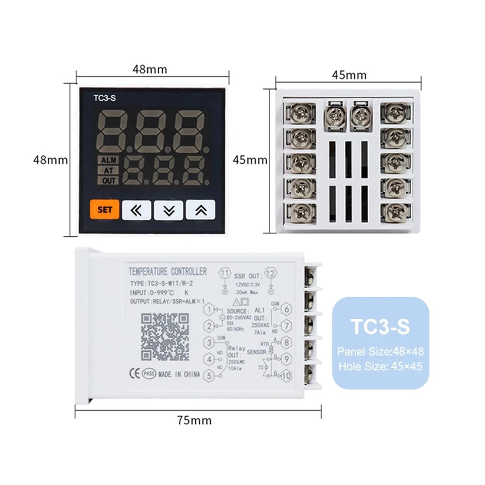 Regulator temperatury, 1 sztuka, seria TC3, inteligentny cyfrowy regulator temperatury, AC85-265 V, uniwersalne wejście, podwójne wyjście, termostat sterujący PID (TC3-S)