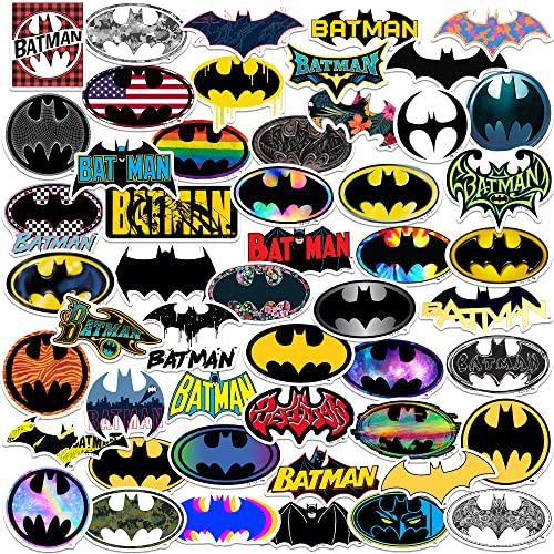 Batman – Lot de 50 grands autocollants avec logo Batman – Pour ordinateur portable, bouteille d'eau, scrapbooking, tablette, skateboard, intérieur/extérieur