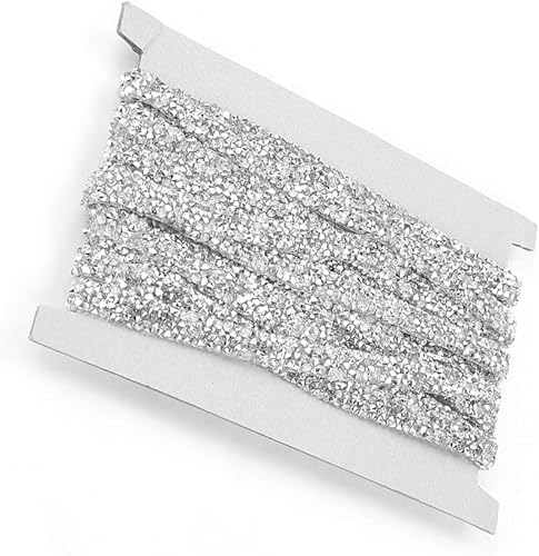 Miniatura 6 de Akozon Rollo de cinta de diamantes de imitación de plata de 10 yardas, suministros de joyería para decoraciones, pasteles de boda, novia