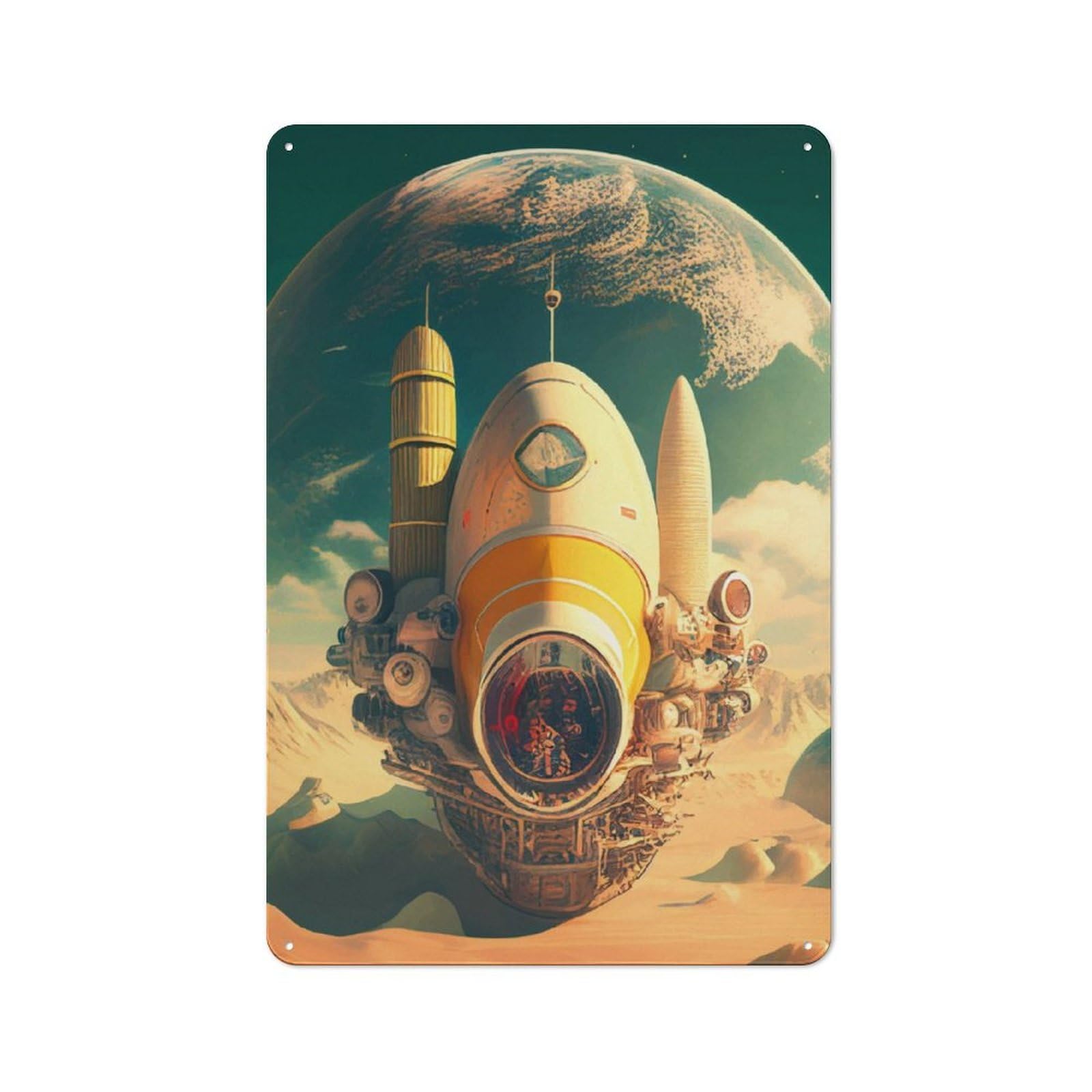 Junmoney Retro Space Ship Metal Plaque 30X20cm With For Garage Wall, Retro Decor, For Themed Interiors In Garages And Workshops