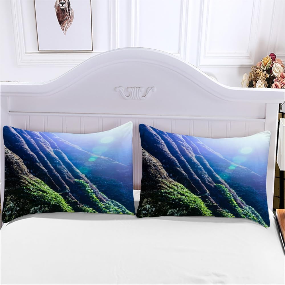 Berge Pościel 220 x 240 cm, 3-częściowa, poszwa na kołdrę 220 x 240 cm, naturalny krajobraz, druk 3D, zestaw pościeli z miękkiej mikrofibry z zamkiem błyskawicznym i 2 poszewkami na poduszkę 80 x 80