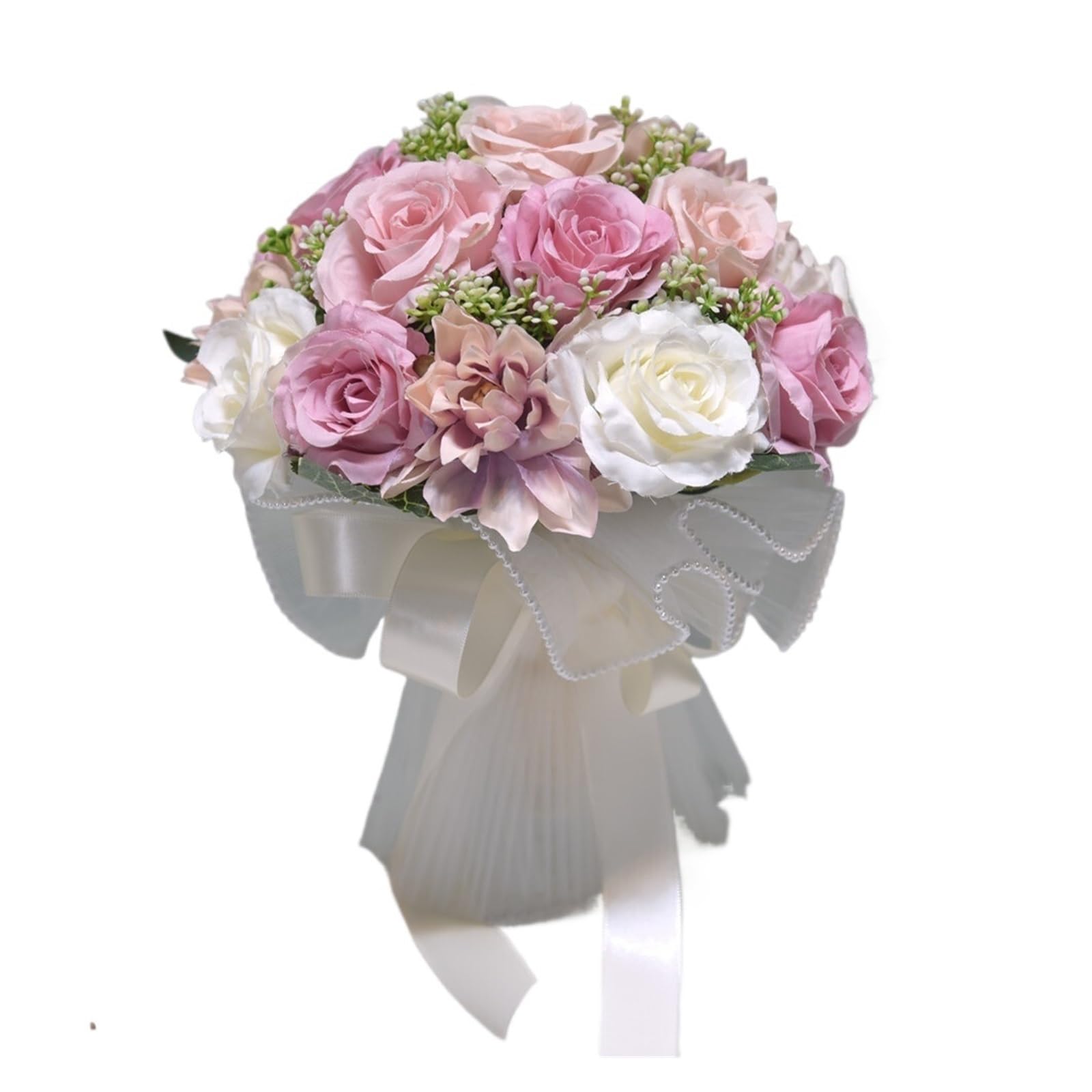 NDLHXKFRP Wedding bouquets for brides and bridesmaids, Artificial Wedding Bouquet Multicolor Silk Rose Peony Dahlia Bride Bridesmaid(Purple)