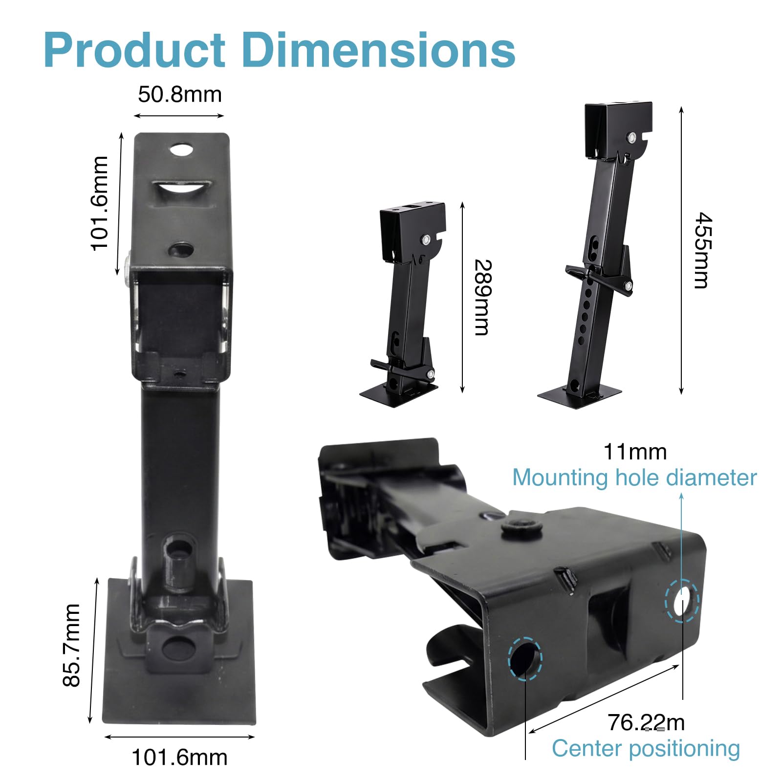 Lot de 2 stabilisateurs de remorque pour camping-car - Cric de remorque avec capacité de charge de 450 kg - Support de manivelle avec support de serrage - Supports de remorque pour camping-cars et