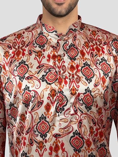 Image of VASTRAMAY Men's Satin Kurta | Festive Ethnic Attire for Wedding, Party & Ramzan | Traditional Outfit - Eid Special
