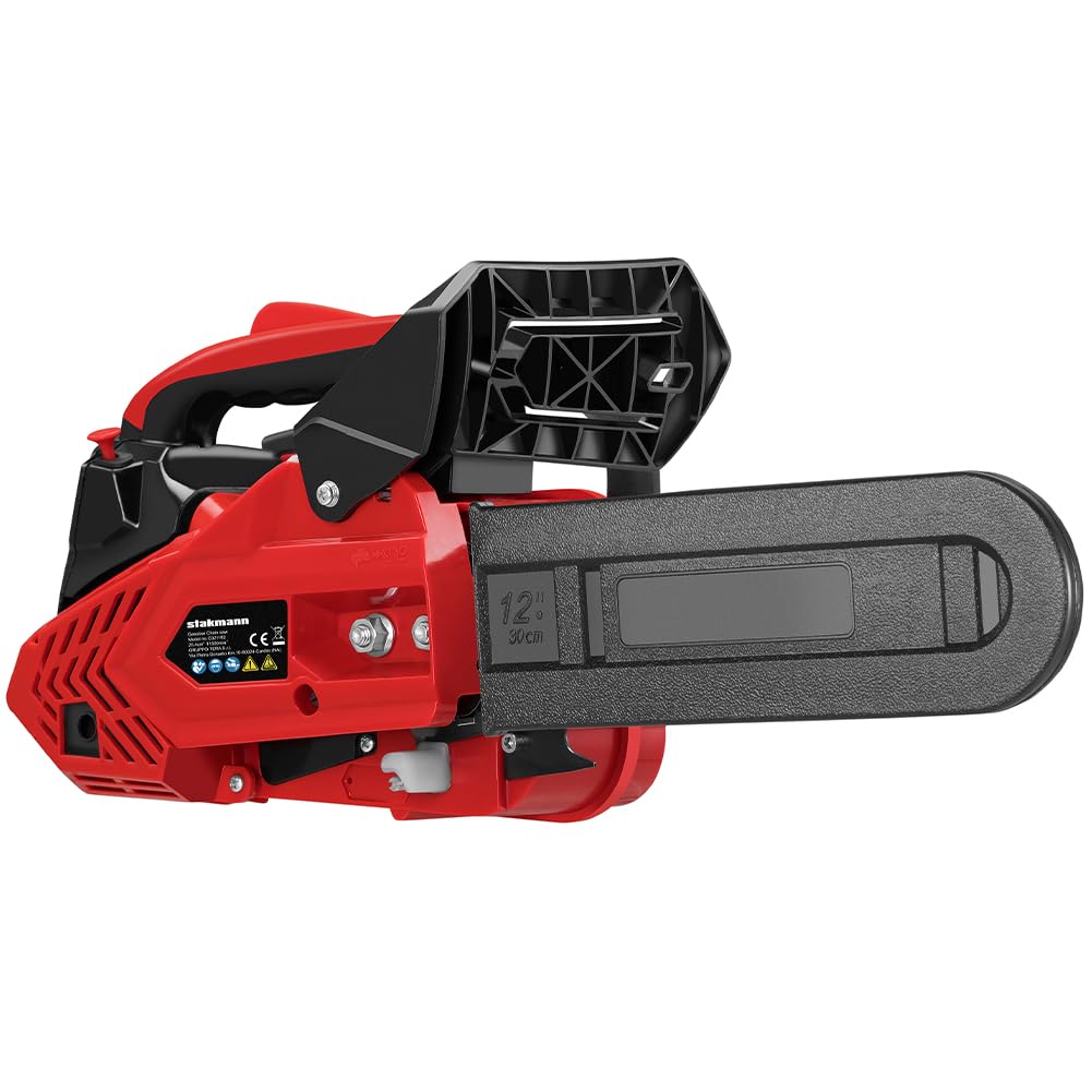 Motosierra de explosión de 2 tiempos a gasolina, hoja de 30 cm, Easy Start e interruptor de seguridad, motosierra de jardín, trabajo, corta madera y ramas precisa con mango ergonómico (25,4