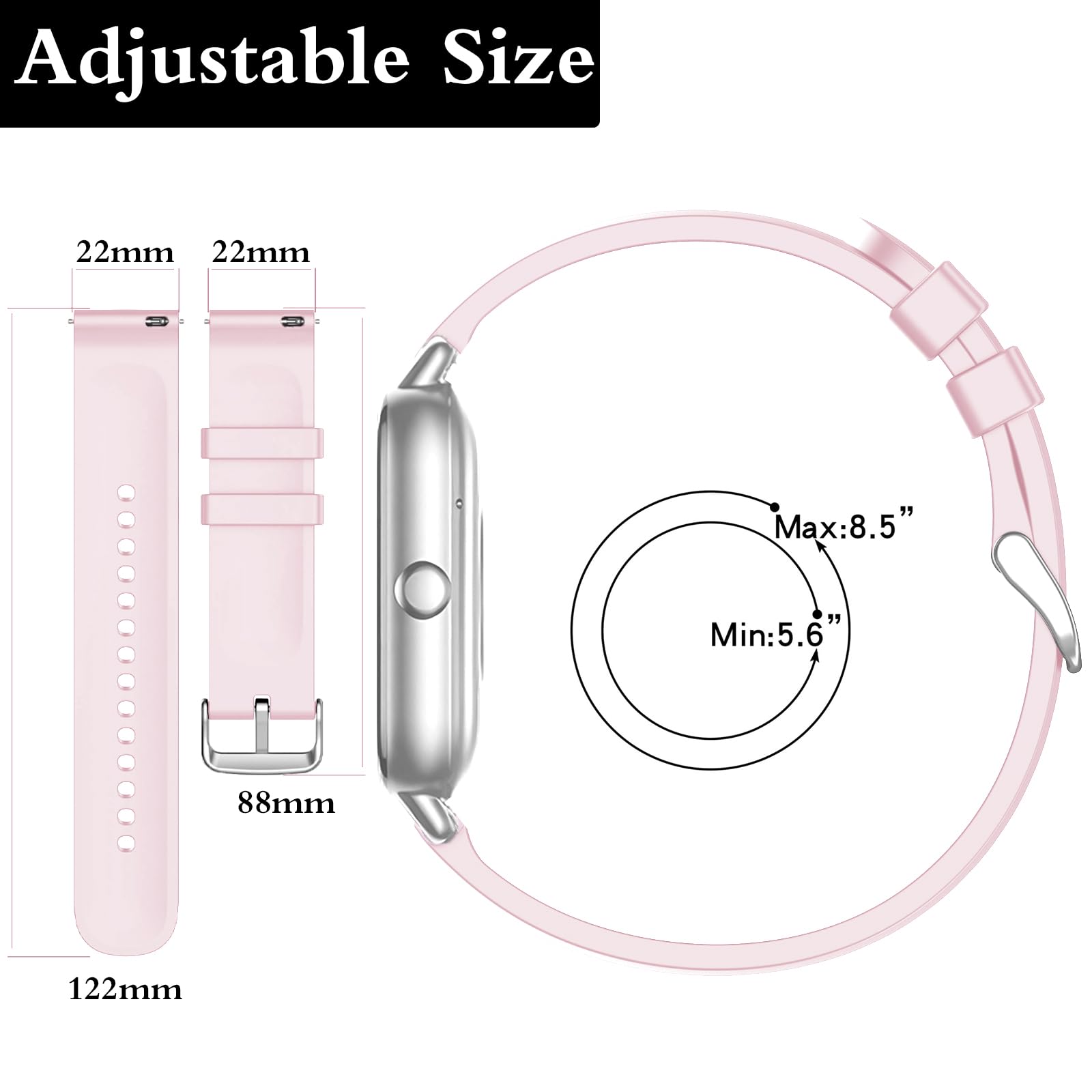 SUGARJAR Strap For Nerunsa P66D,22mm Silicone Band for Donerton T50S,T50H,Popglory P66,ENOMIR IDW19/LW51/LW11,TOOBUR IDW13/IDW16/IDW19/BW01,uaue T50S,Narcid P95/P66,TUYOMA LW36,WeurGhy Y6 - Image 4
